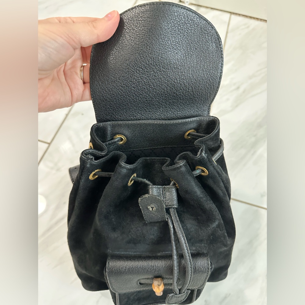 Gucci Black Suede Backpack bamboo - Picture 10 of 15